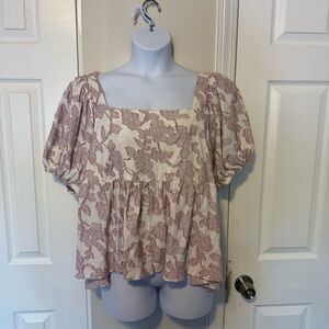 Anthropologie Maeve Textured Floral Peplum Blouse 🌸🤍Bridgerton Vibes